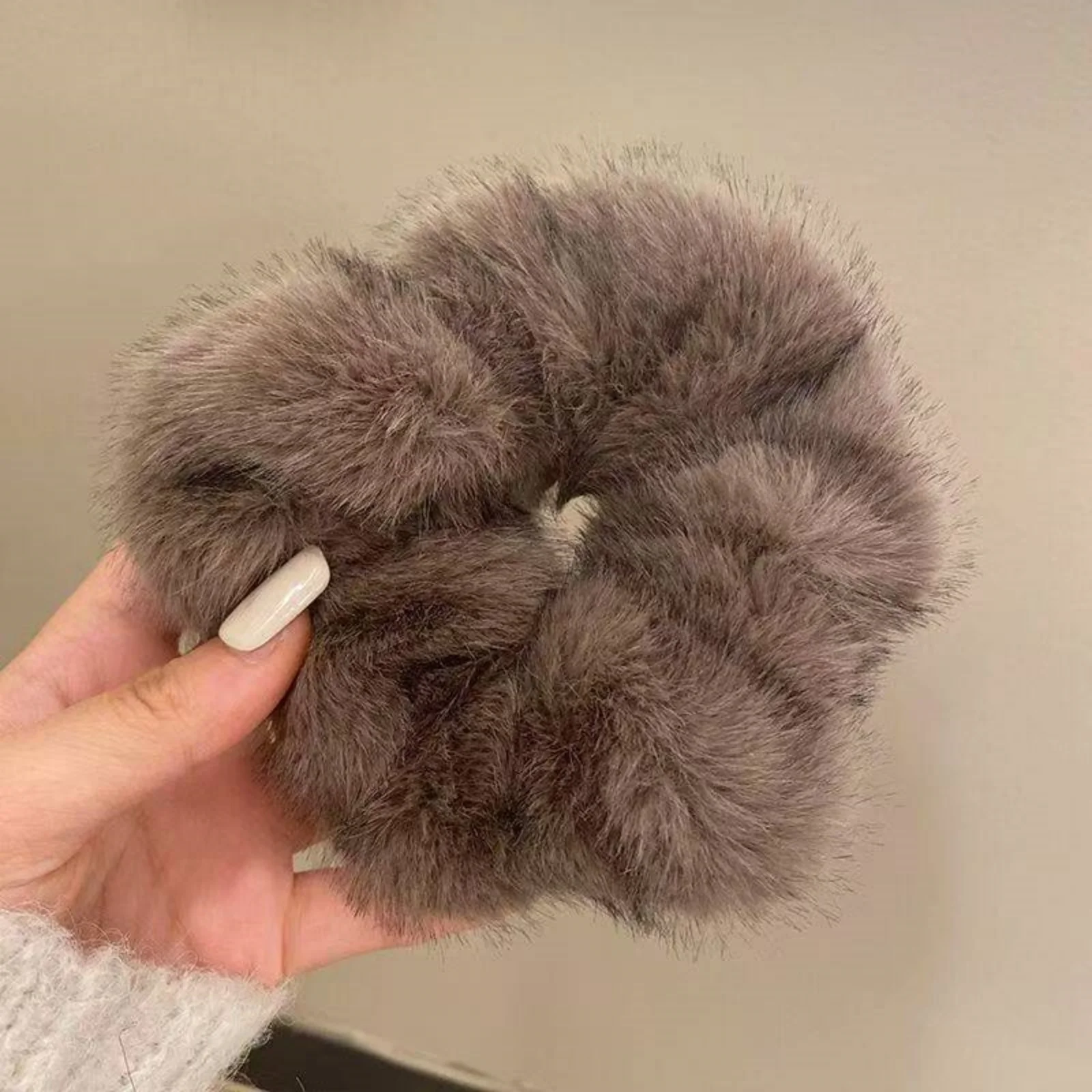 Große Größe Süße Weiche Flauschigen Plüsch Einfarbig Elastische Haarband Scrunchies Frauen Mädchen Herbst Winter Haar Ring Haar Zubehör – Detail 7