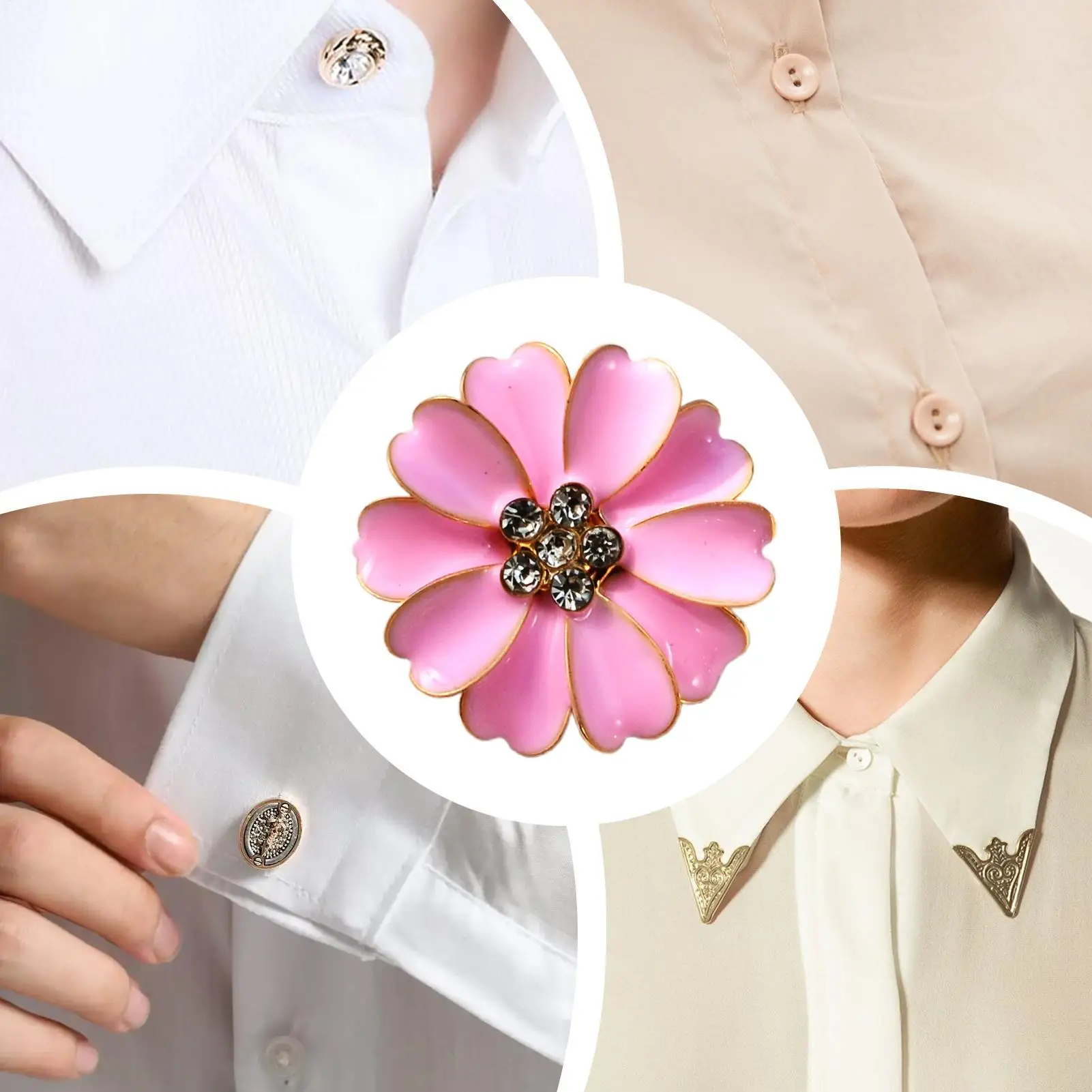 Rhinestone Clothing Button Clips Women Fashionable Flower Shaped Button Cover Cufflinks for Sewing Jeans Dress Fabric