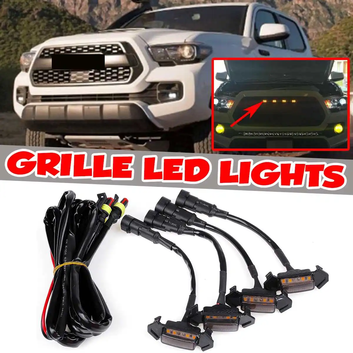 

4x LED DRL Front Grille Light for Toyota Tacoma 2016-2021 Front Bumper Grill Signal Lights Daytime Running Lamp 362492805967