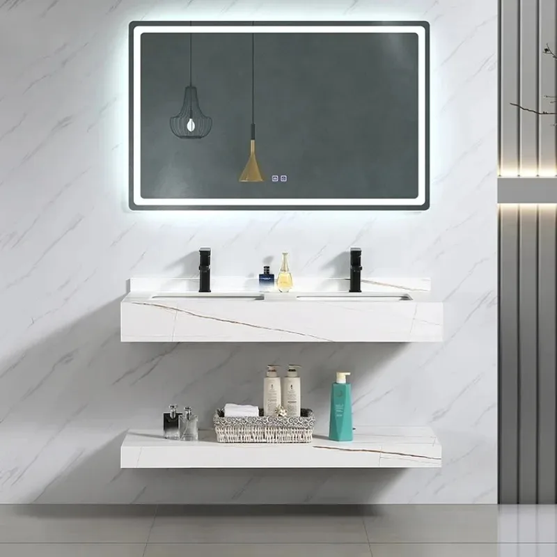 Double Layers Marble Hand Wash Vessel Wall Mounting Solid Surface Large Basin Rectangular Bathroom Sink for Bathroom