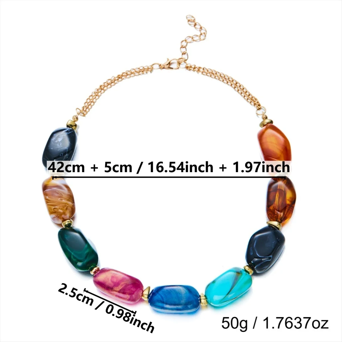 Botanisch bedruckter marineblauer Schal, Edelstahl-Halskette mit geprägten Blumen für Damen, unregelmäßiger Acryl-Perlen-Choker-Schmuck – Detail 32