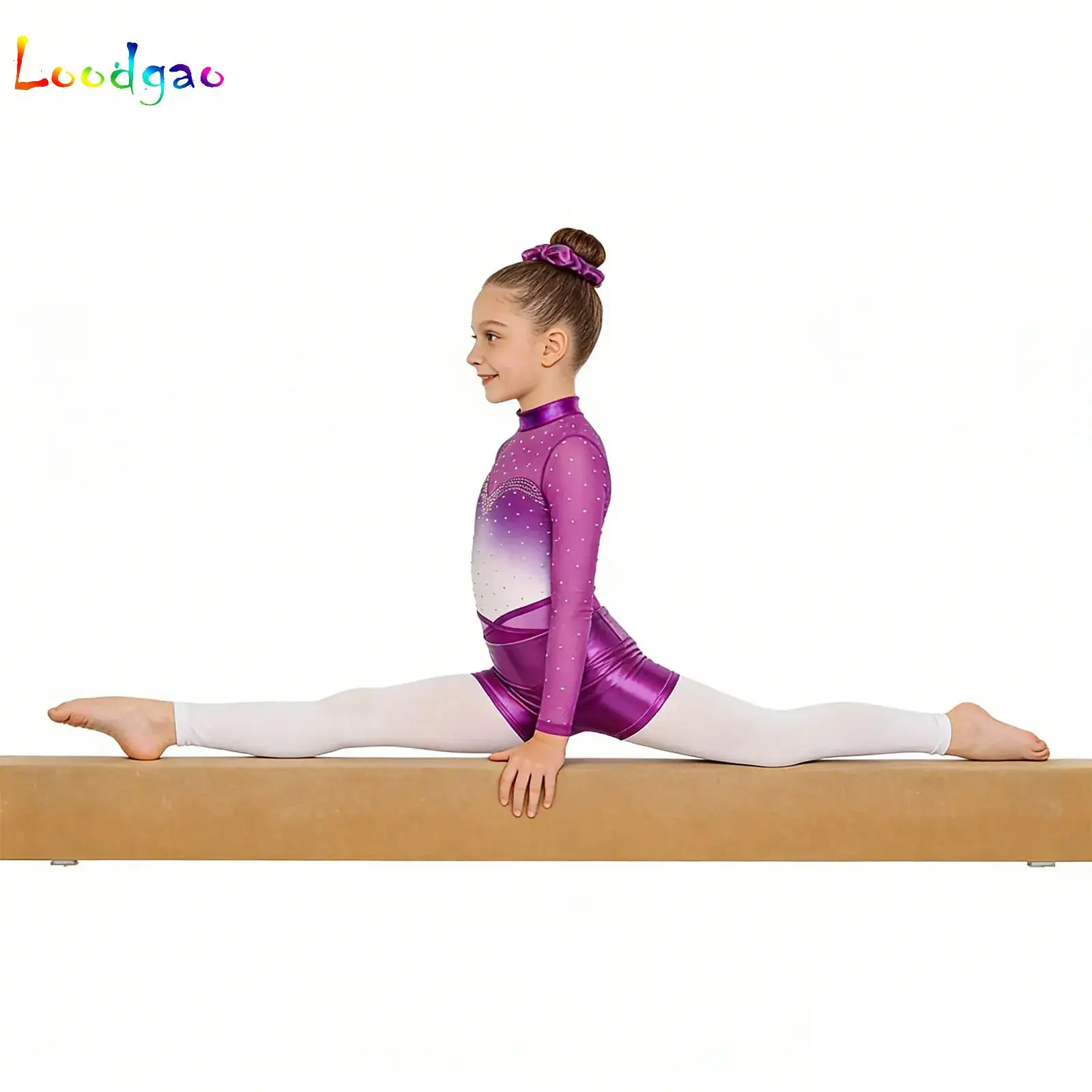 

Kids Girls Gymnastics Ballet Unitards Biketards Jumpsuit Figure Skating Leotard with Metallic Shorts Hairband Yoga Sports Suits