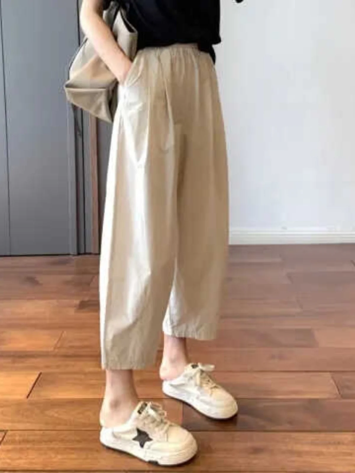 Japanese Style Casual Pants Women Summer Loose Wide Leg Nine Points Harmonious Loose Trousers Korean Style High Waist Polyest...