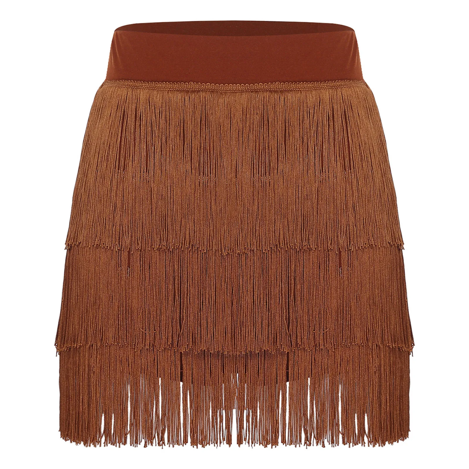 Mulheres em camadas borla dança latina franja saia franja cintura alta chacha tango bolas competição palco desempenho saias de dança