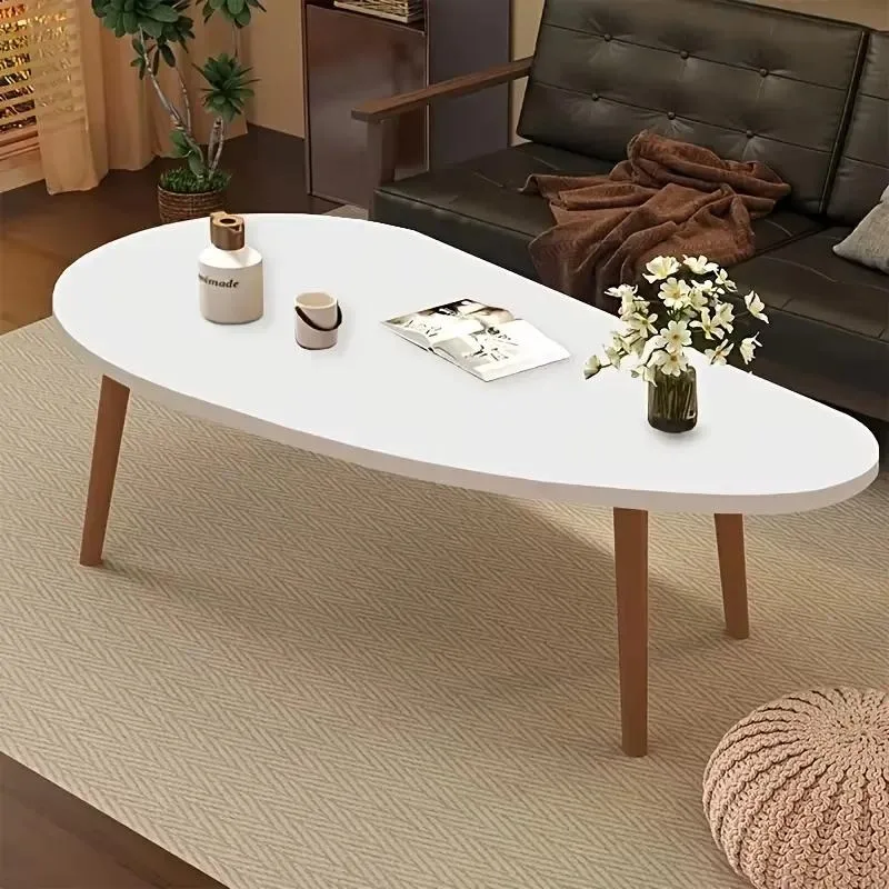 Modern Mango Shaped Curved Wooden Coffee Table Balsa Wood Portable Easy Assembly for Small Spaces Living Room