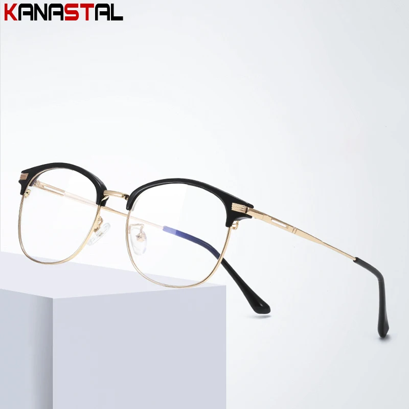 Women Full Glasses Frame Lightweight TR Metal Round Eyewear Optic Blue Light Blocking Prescription Myopia Reading Eyeglasses