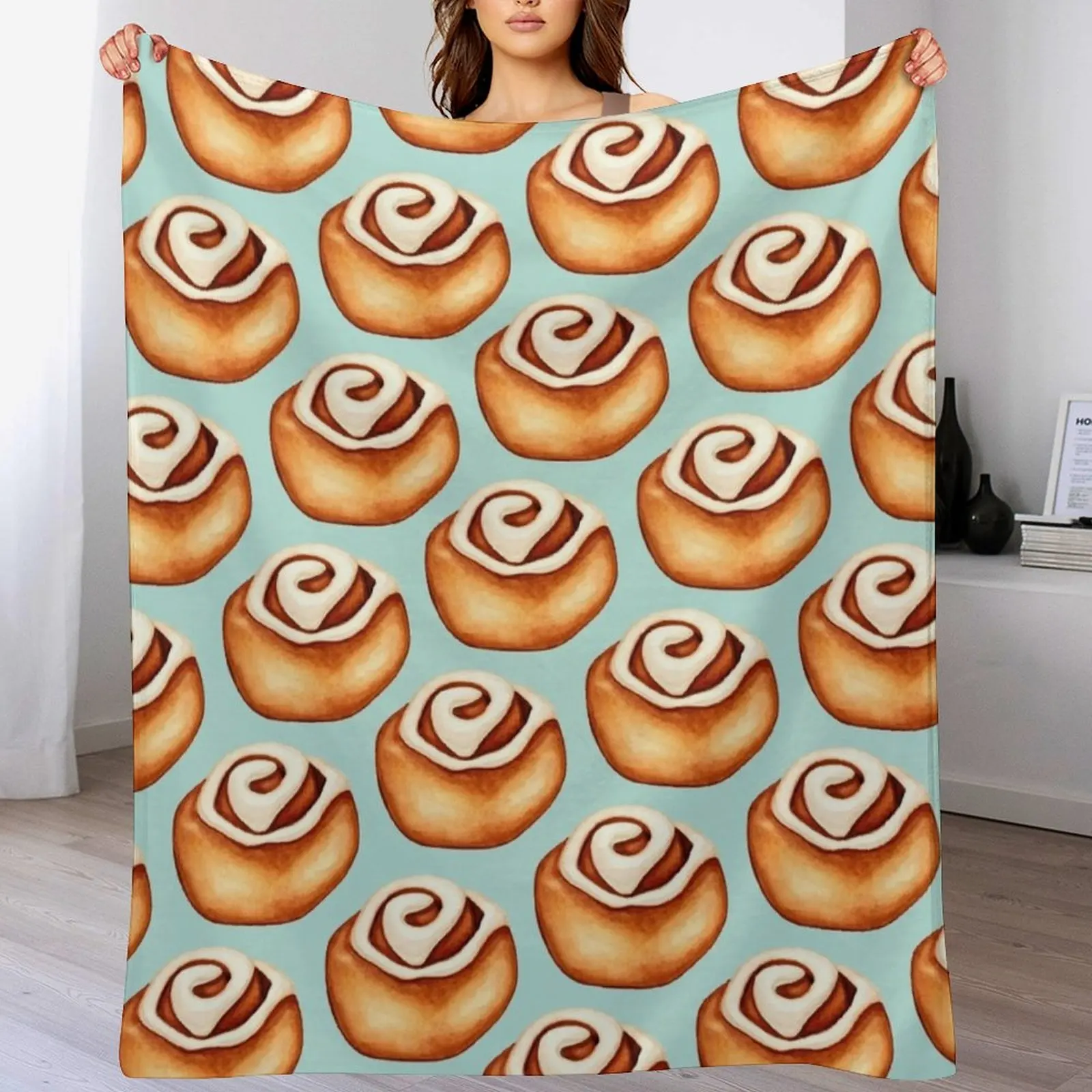 

Cinnamon Roll Pattern - Blue Throw Blanket Durable Warm Blanket for Daily Home Use