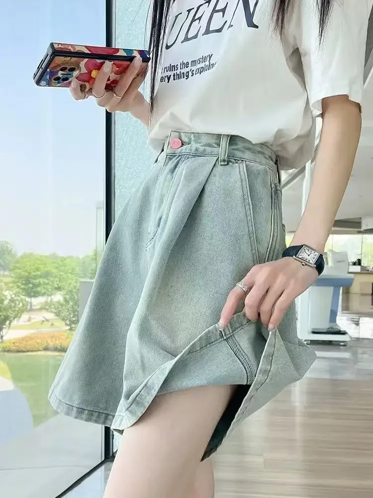 

Женские летние новые широкие джинсы с пятью деталями, утягивающие универсальные брюки в стиле ретро с высокой талией, свободные джинсовые брюки