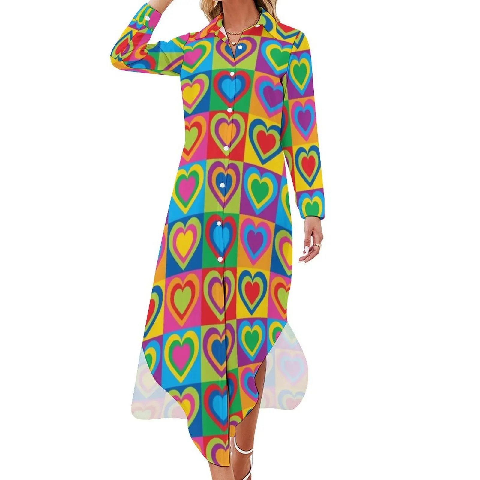 

Pop Art Hearts Long Sleeved Shirt Dress women's fashion dresses dress party evening elegant luxury celebrity clothes