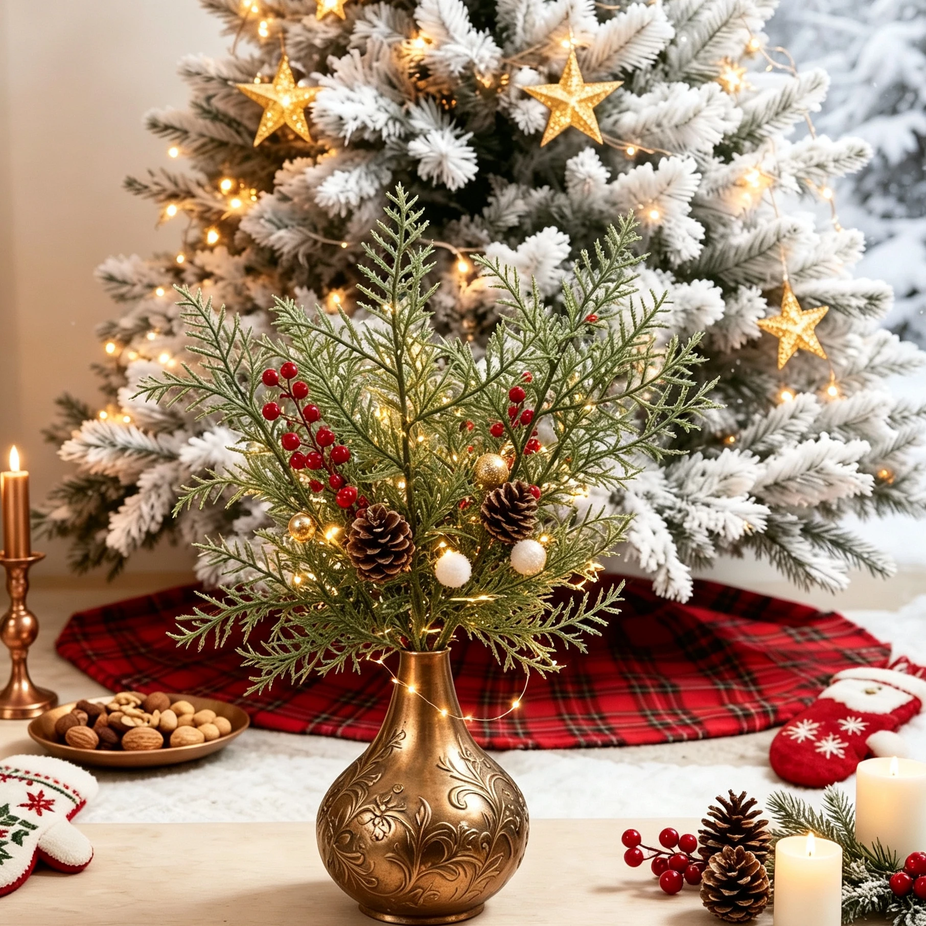 20/40pcs Artificial Plant Pine Needle Green Christmas Tree Holidays Party Decora Home Fall Courtyard Accessory DIY Scrapbook Box