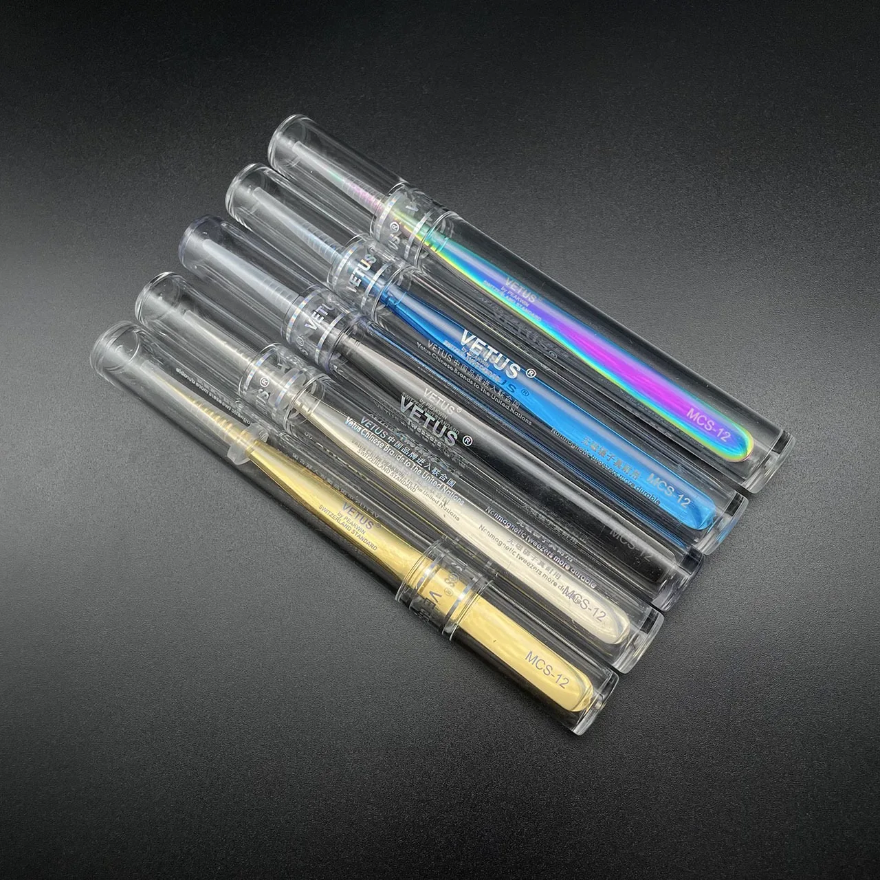 Stainless Steel Precision Tweezers Forceps Pinzas VETUS MCS-12 Series Straight Tips Electronics Industrial Tweezers