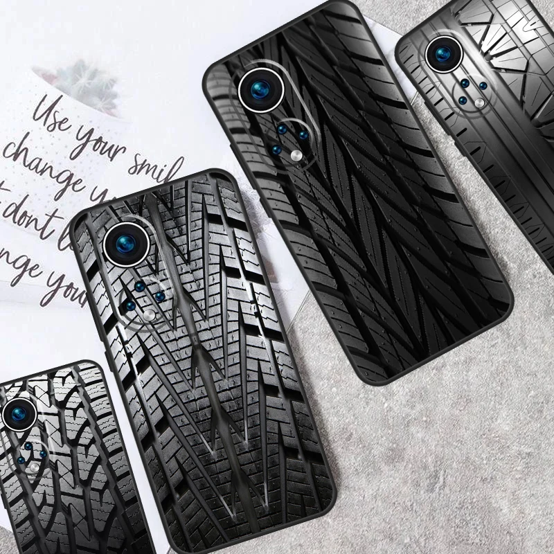 Black Tire Tyre Tread Texture For Honor 90 Lite 50 70 Magic 6 5 Pro Case For Honor X9b X8b X7a X6a X9 X7 X8 X8a X9a Cover