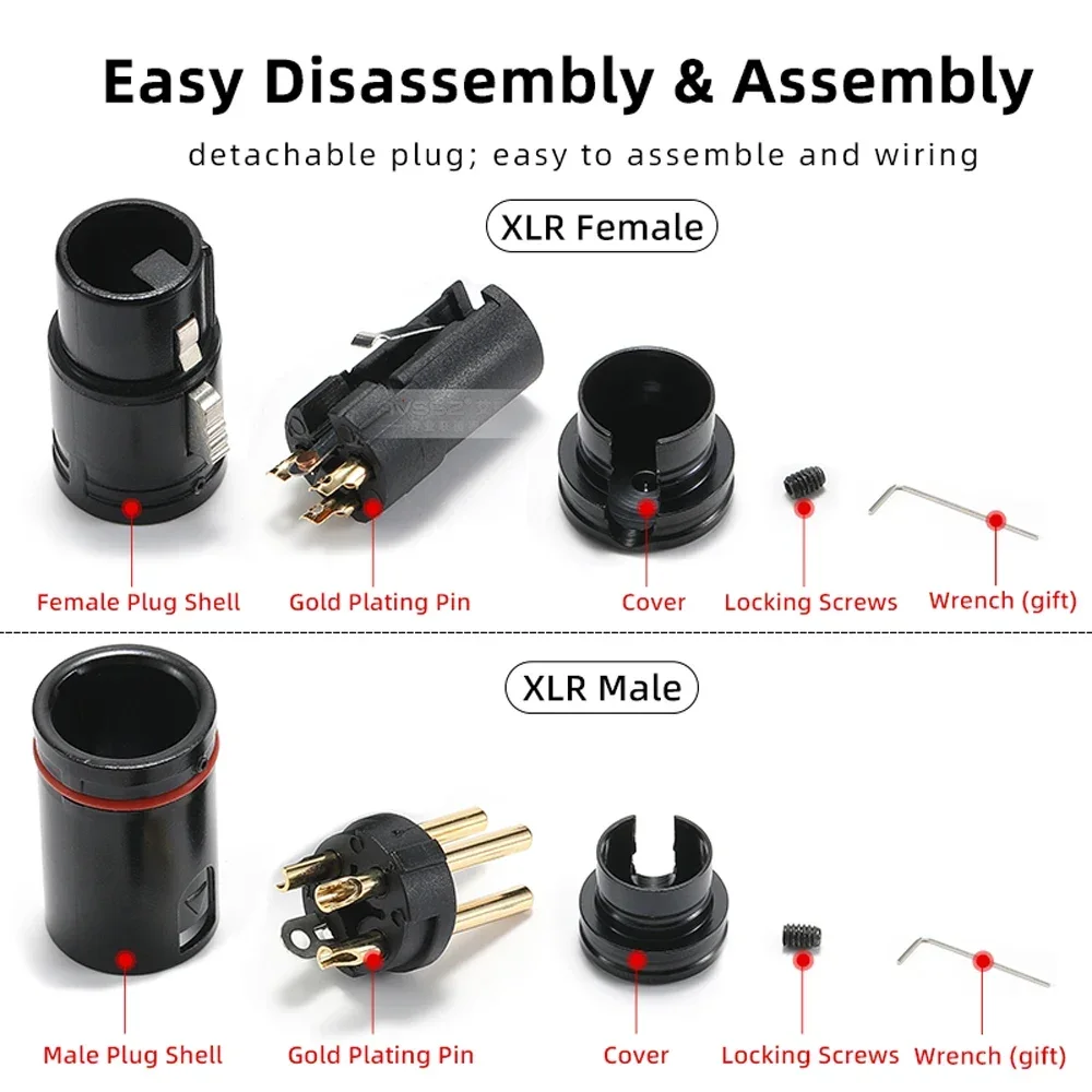 AVSSZ موصل كابل XLR 3 Pin منخفض المستوى 90 °   قابس XLR قابل للدوران 360 درجة مع مفتاح ربط، لمضخم صوت الميكروفون