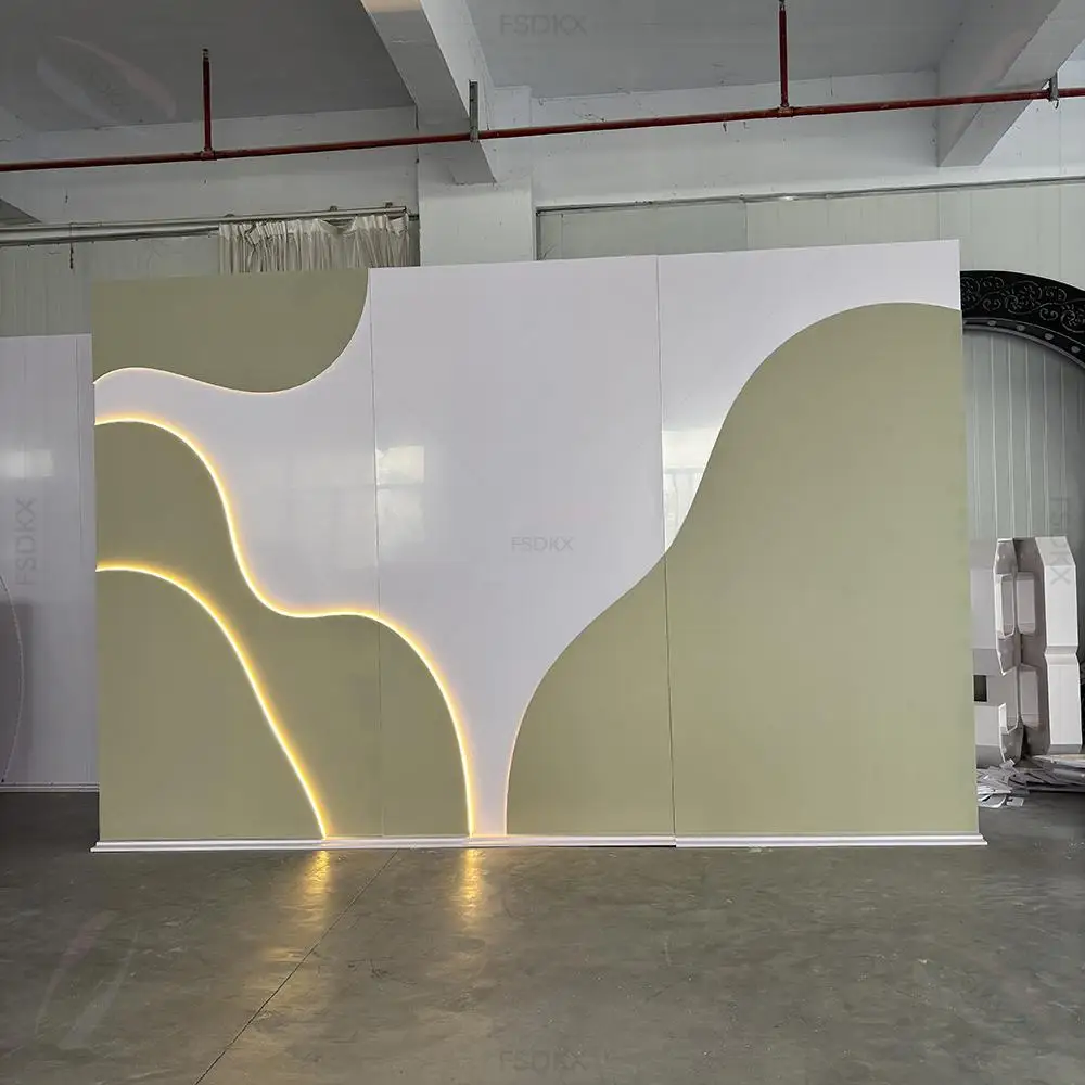 

FSDKX Luxury Backdrop Wedding Stage Background Panel Led Acrylic PVC White Ripple Arch Backdrop
