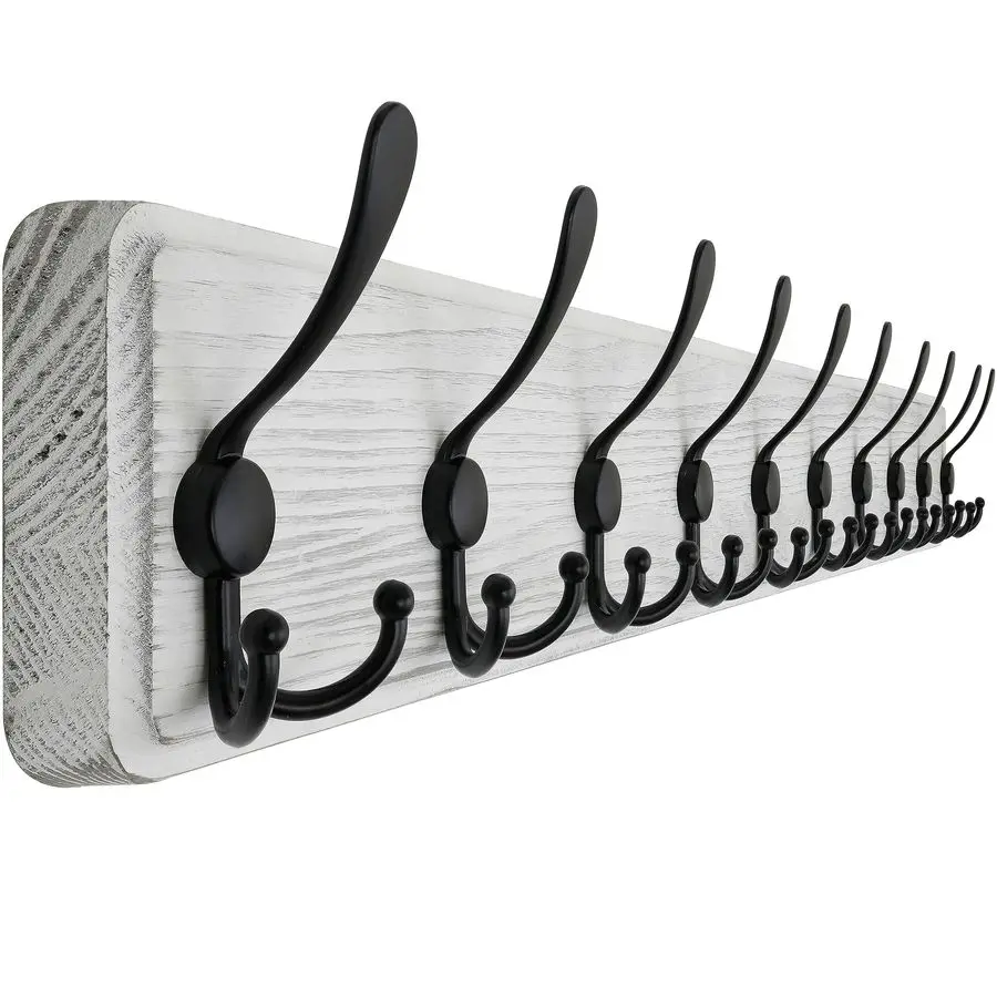 

Coat Rack Wall Mounted 38.3 Long, Wooden, Heavy Duty, Rustic Coat Hooks for Wall, Wall Coat Rack with 10 Triple Hooks for Hangin