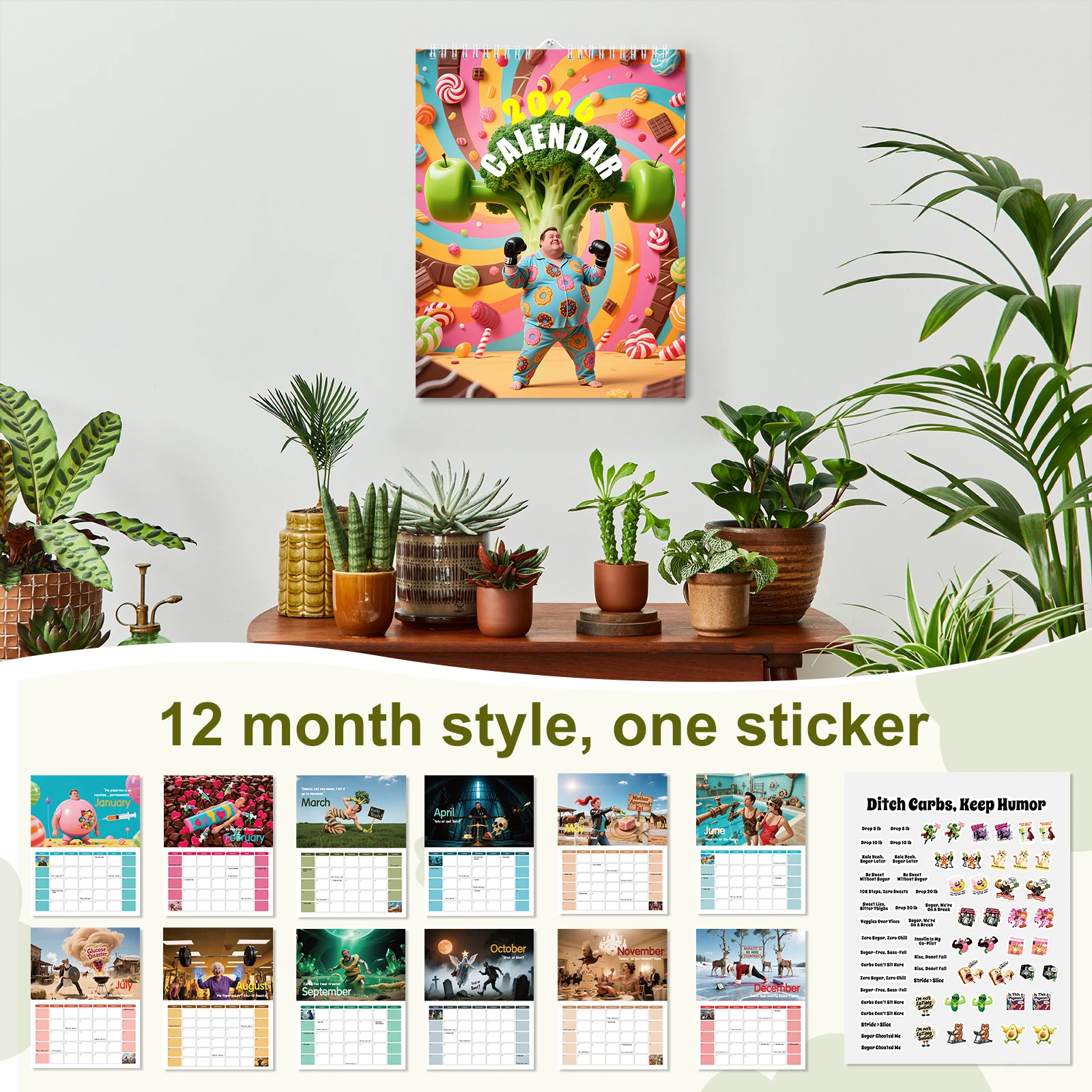 1PC 2026 New Sugar Control Challenge Calendar - Daily Blood Glucose & Diet Tracker, Kitchen & Living Room Wall Decor Calendar