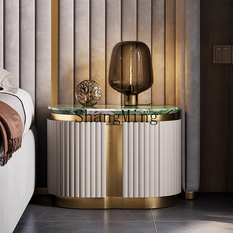 

CL light luxury bedside table leather fashion marble modern high-end villa large flat bedside table