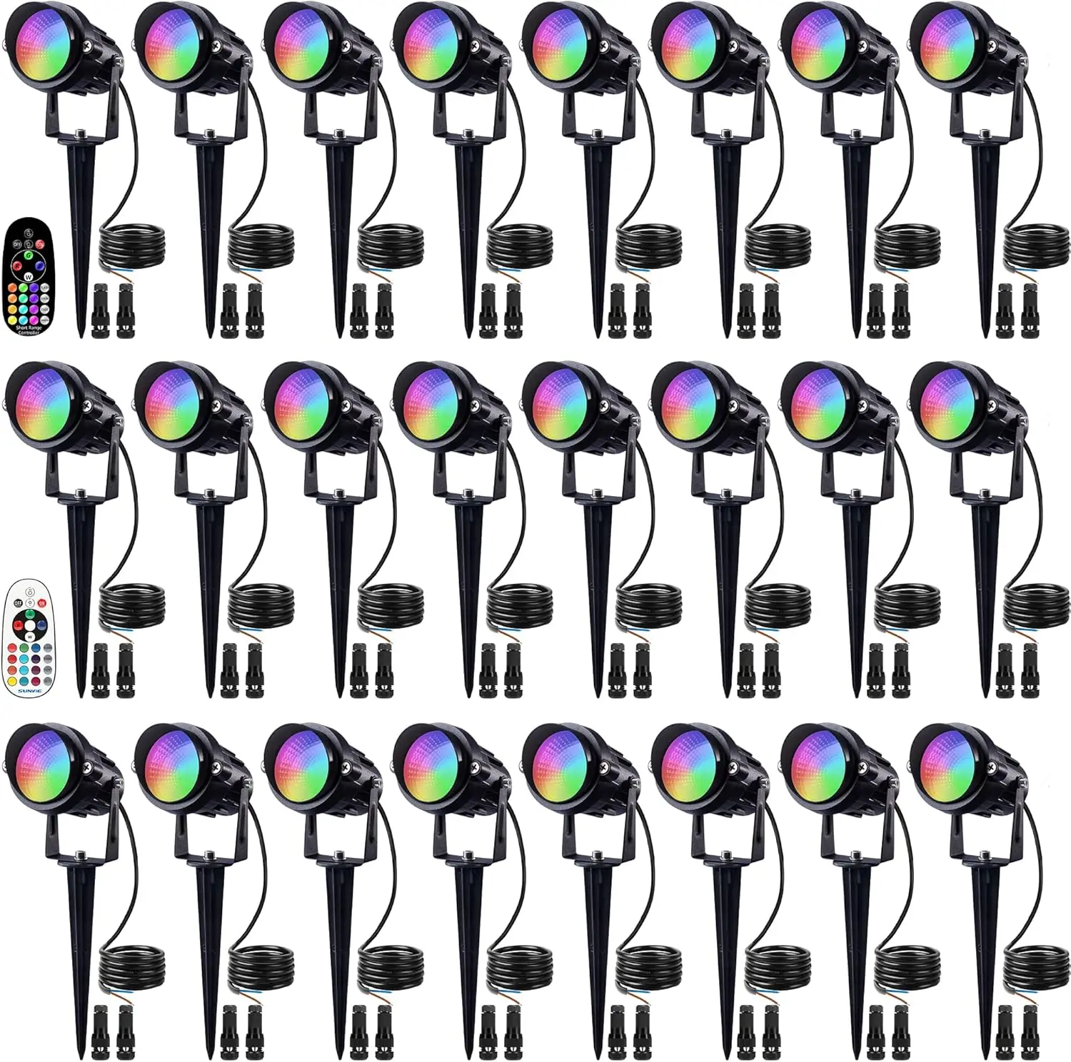 24 Pack RGBW Low Voltage Landscape Lights, 12W LED Color Changing Landscape Lighting with Remote Control and Wire Connect