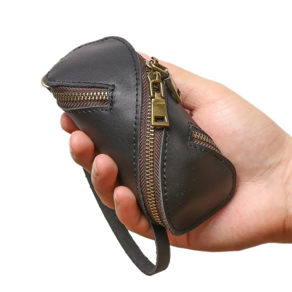 Top Layer Leather PU Leather Key Bag Zipper Closure Pure Cowhide Car Key Coin Purse Carry Design Mini Pouch Purse For Coins