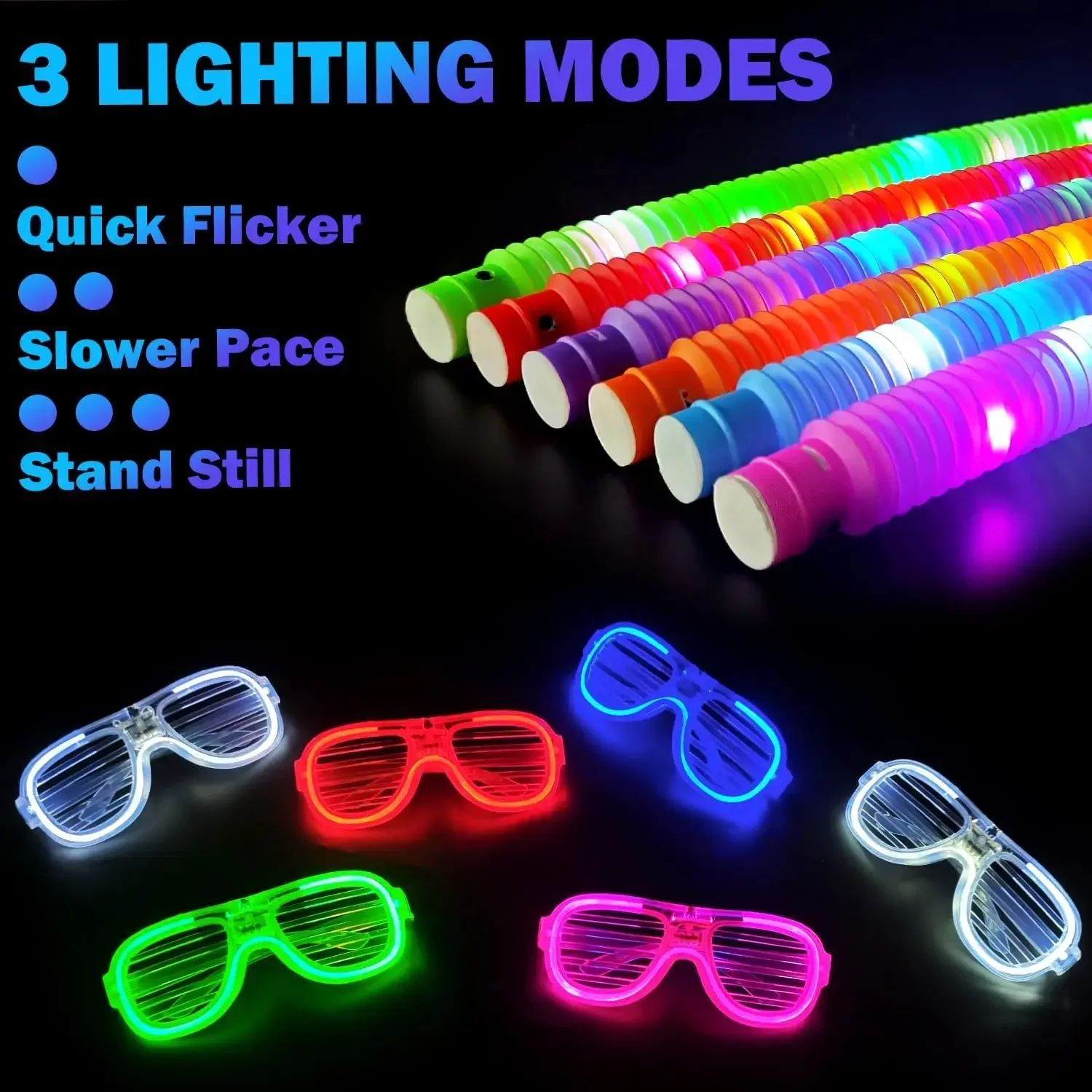 12PCS Glow Sticks Glasses,Glow in Dark Party Favor Supplies,New Year Eve Light Up Bracelets Necklaces Neon Glasses for Birthday