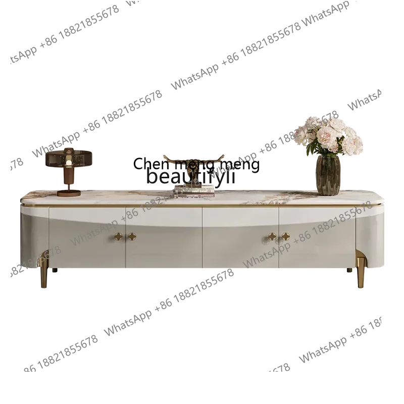 

X Light luxury TV cabinet high-end living room modern fashion high-end bright marble paint floor cabinet, coffee table combinati
