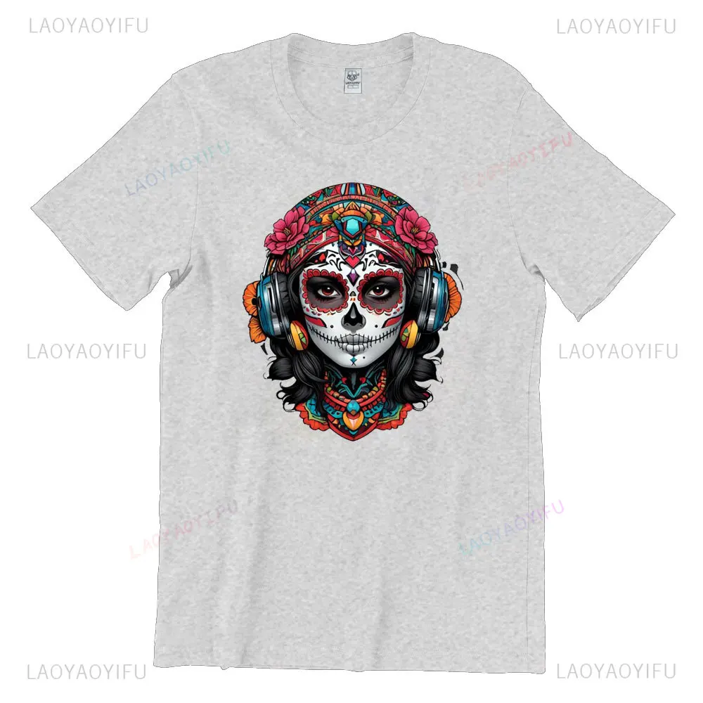 Kaus Day of The Dead Dia De Los Muertos kemeja budaya Meksiko kemeja tengkorak Catrina hadiah Halloween untuk pria hadiah untuk kaus