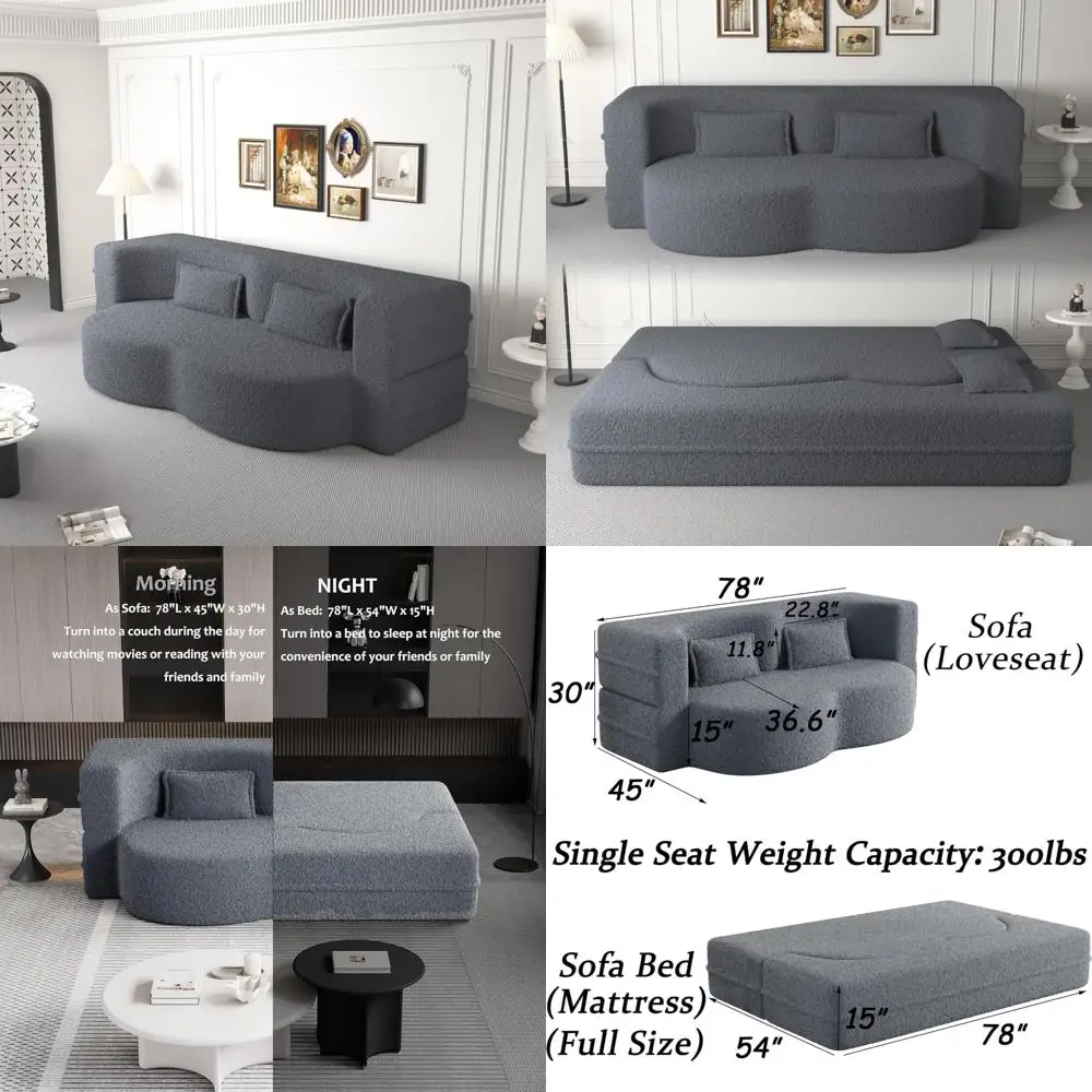 أريكة سرير من إسفنج الذاكرة، أريكة قابلة للتحويل بمقعد عميق مع وسائد، نوم مريح لغرفة المعيشة #1