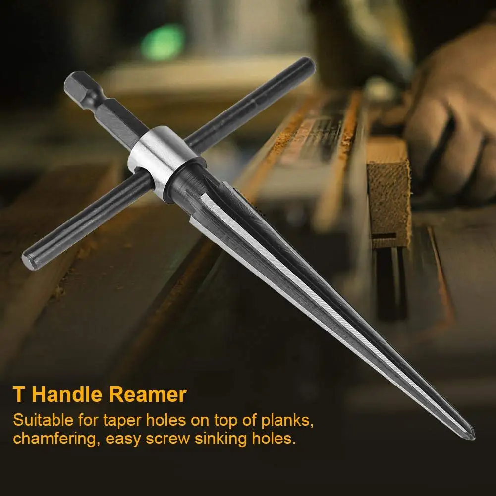 Tapered Hex Reamer, Tapered Reamer, T Handle Taper Reamer, Reamer Tool,Bridge Pin Hole Handheld T Shape Hand Reamer