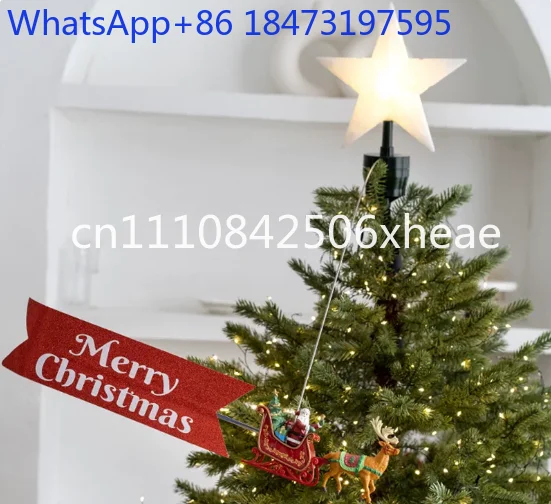 Revolving carriage tree top star Santa electric plug-in luminous five-pointed star Christmas tree decoration