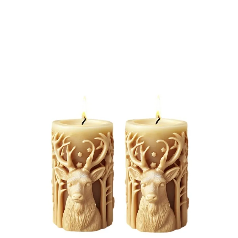 Christmas elk relief cylindrical scented candle silicone mold DIY Christmas tree cylindrical ornament mold