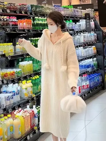 후드 스웨터 드레스 한국 스타일 후드 니트 풀오버 여성 캐주얼 후드 스웨터 드레스 후드 스웨터 원피스 후드 니트 풀오버 여성 캐주얼 스웨터 드레스