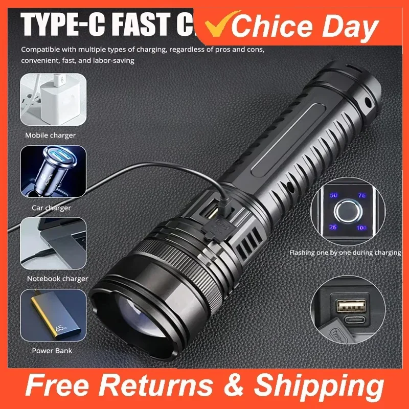 

Built-in Battery Most Powerful Led Flashlights Tactical Flash Light Emergency Spotlights 4km Holiday Gifts Amagi