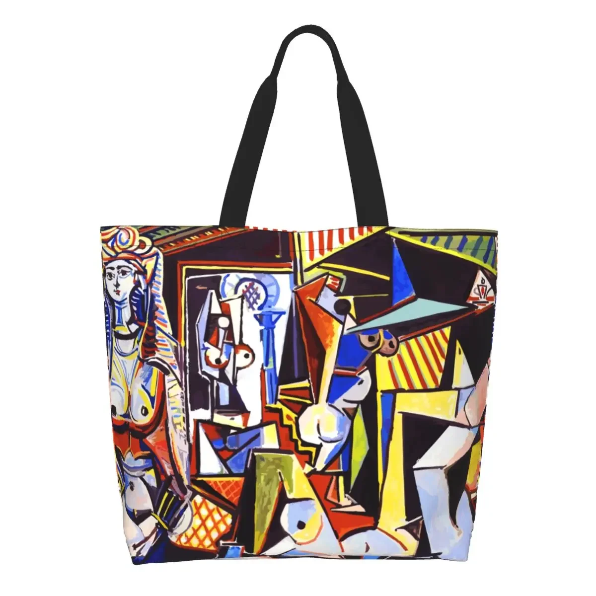 Funny Pablo Picasso The Women Of Algiers Shopping Tote Bag Reusable Les Femmes d'Alger Canvas Grocery Shopper Shoulder Bag