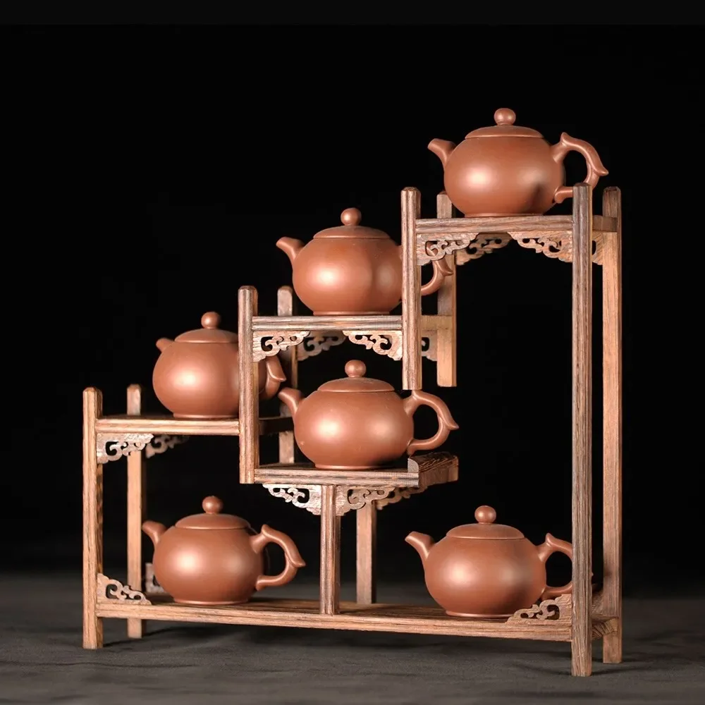 Chinese Kung Fu tea pot Crafts Display Holder Shelves Teapot Tea Set Wood carving Display Stand Decoration Home Tea Accessories