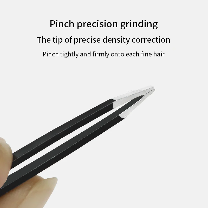 Stainless Steel Black Eyebrow Tweezer with Slant and Flat Point Beauty Tools for Eyebrows & Ingrown Hair Removal