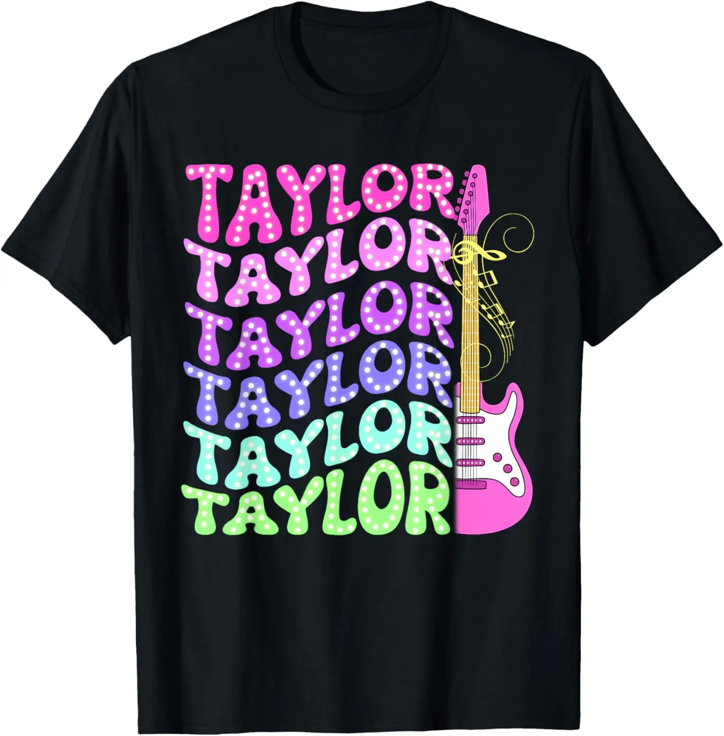 

Футболка Taylor First Name с персонализированным именем Groovy Playing Guitar