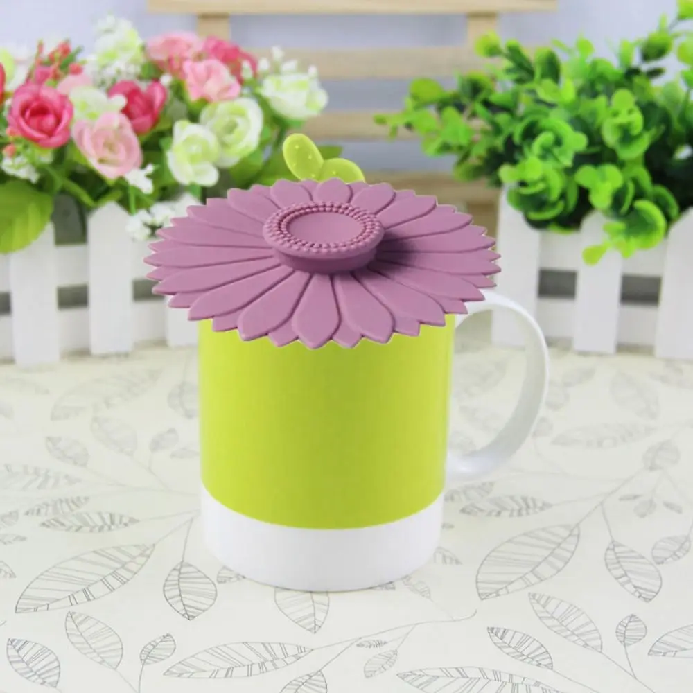 Seamless Sunflower Silicone Cup Lid Cup Accessories with Handle Sealed Cup Cover Dust-proof Leakproof Glass