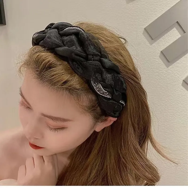 Fashion Organza Braided Hairband Simple and Luxurious Pearl Headband Girls Favorite Headwear Accessories for Going Out