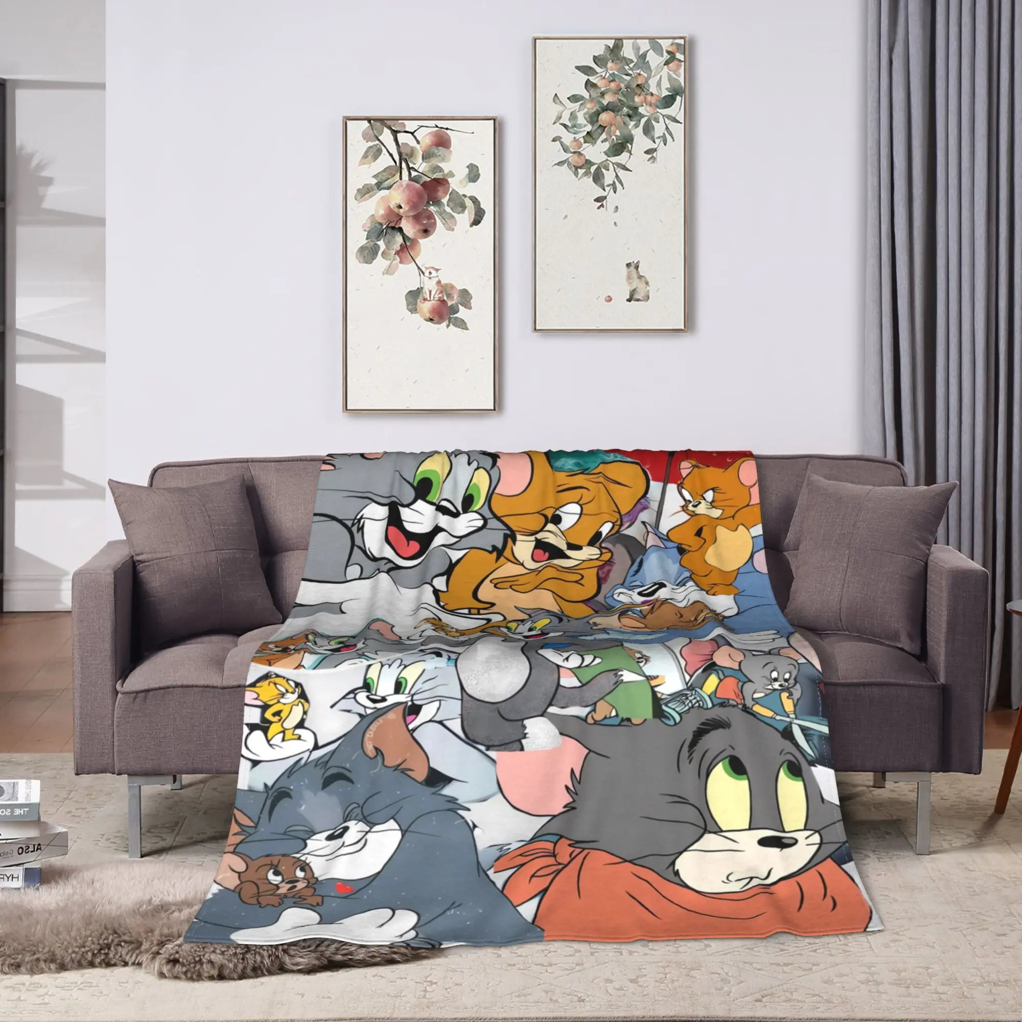 Tom Jerry Dense Mix Anime Blanket Quality Super Soft  Throw Blanket Winter Kids Adult Bedroom Aesthetic Bedspread