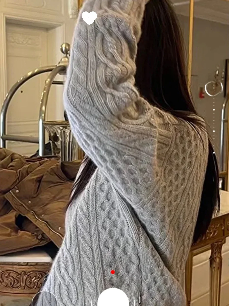 

Художественный свободный крой круглый мягкий свитер из пряжи однотонный осенне-зимний повседневный женский вязаный свитер Faion