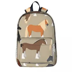 Horse Breeds Pattern Backpacks Student Book bag Shoulder Bag Laptop Rucksack Waterproof Travel Rucksack Children School Bag