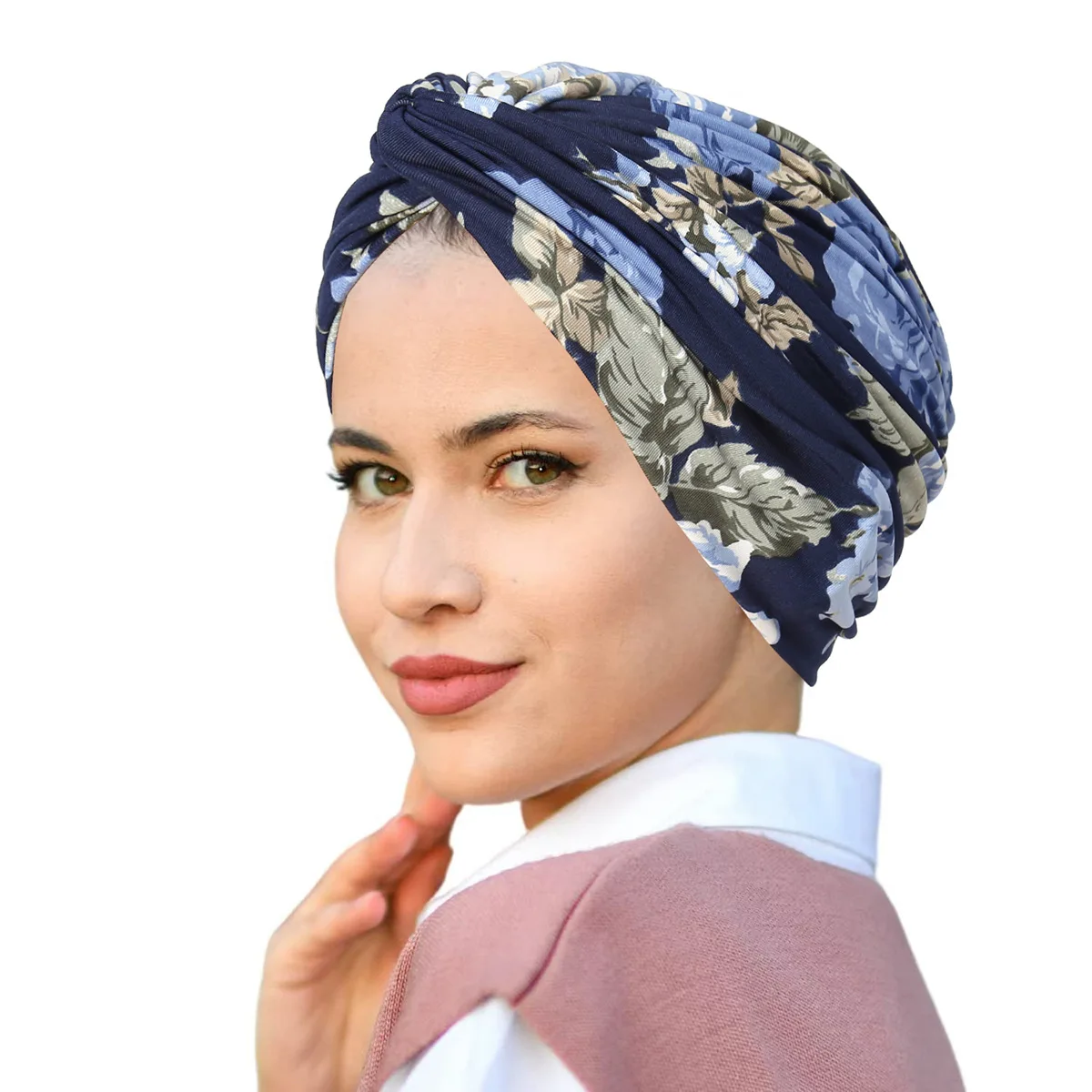 New flower headscarf cap chemotherapy cap printed sleeve head twist hat travel versatile headgear lady