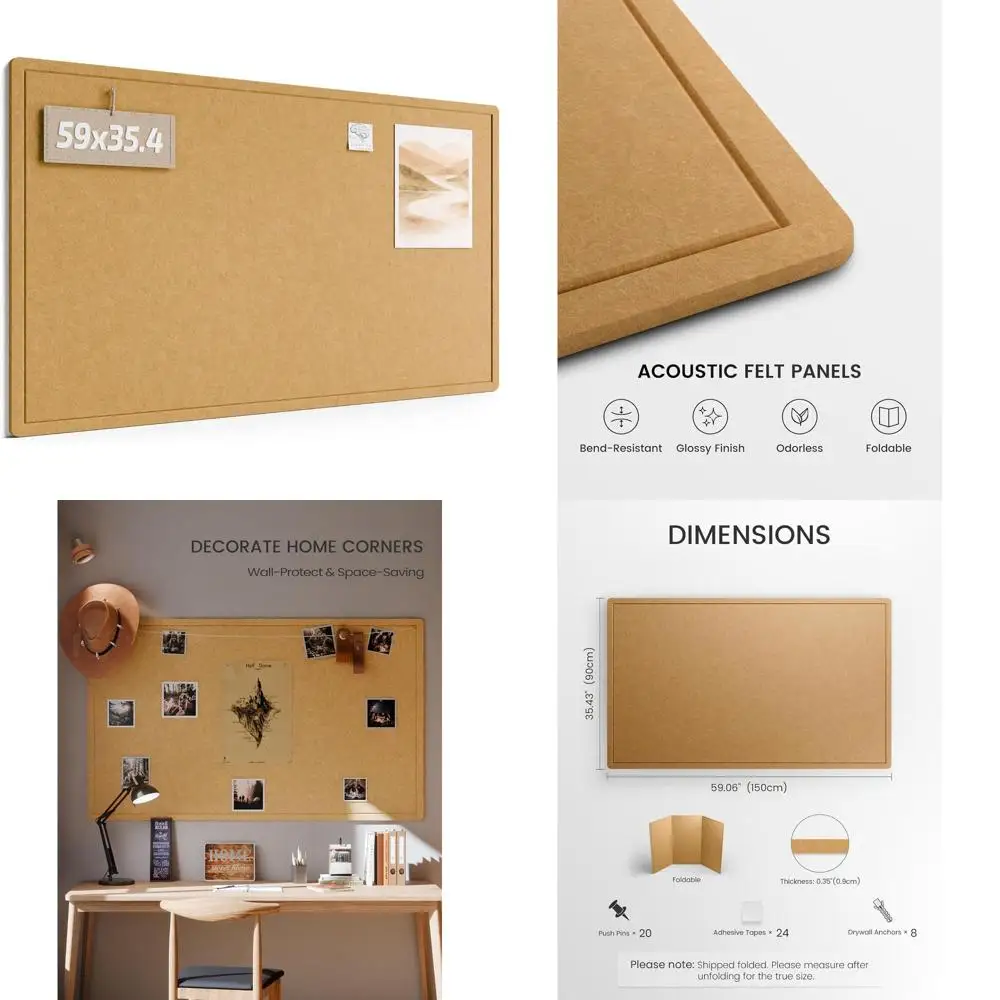 

Foldable Mustard Yellow Felt Board, 59x35.4, 24 Adhesive Tabs, Cork Alternative for Home, Office, Classroom