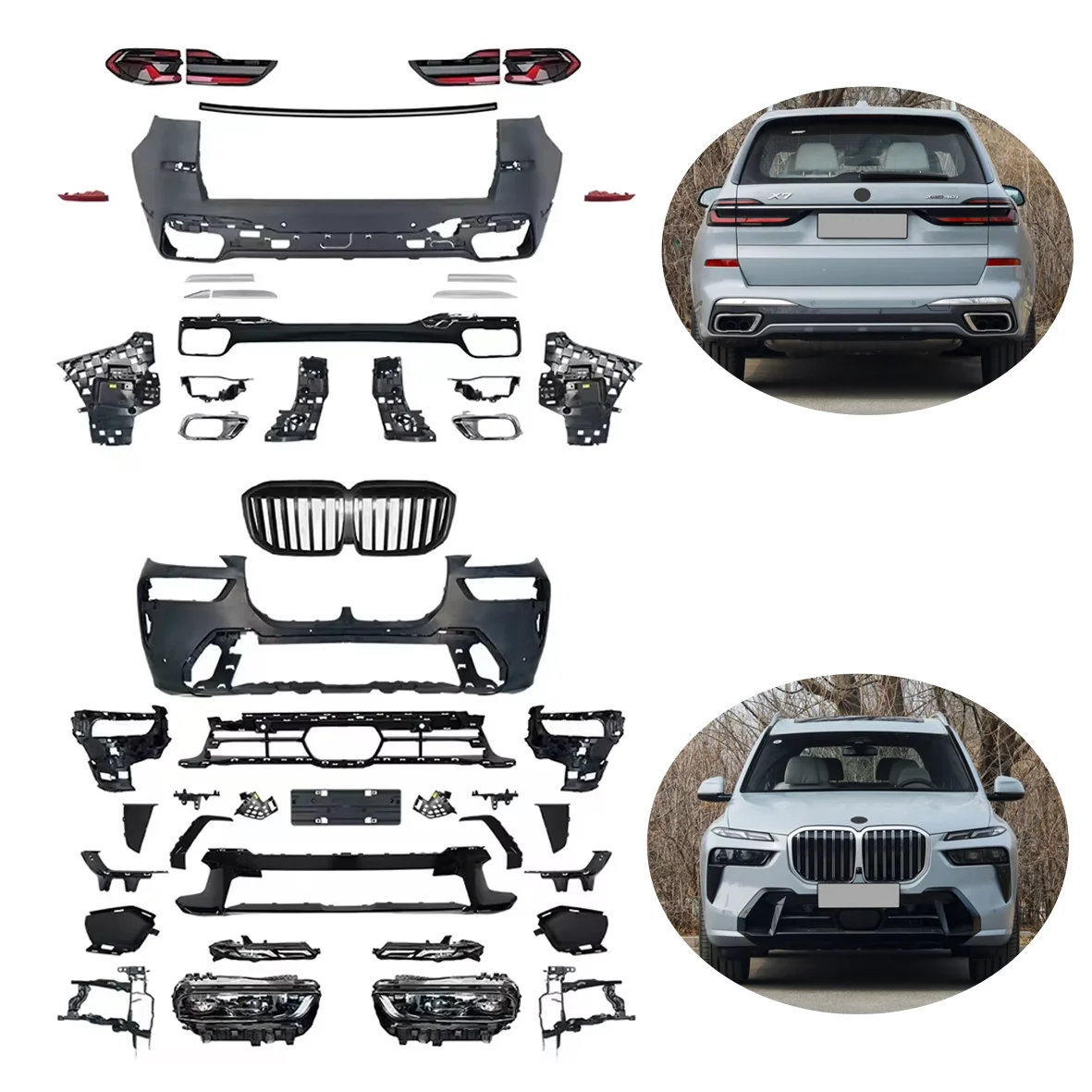 

19-22 X7 G07 Upgrade To 2023+ M-Tech Body Kits Front & Rear Bumpers Lip Rear Diffuser Side Skirts Grills FOR BMWs X7