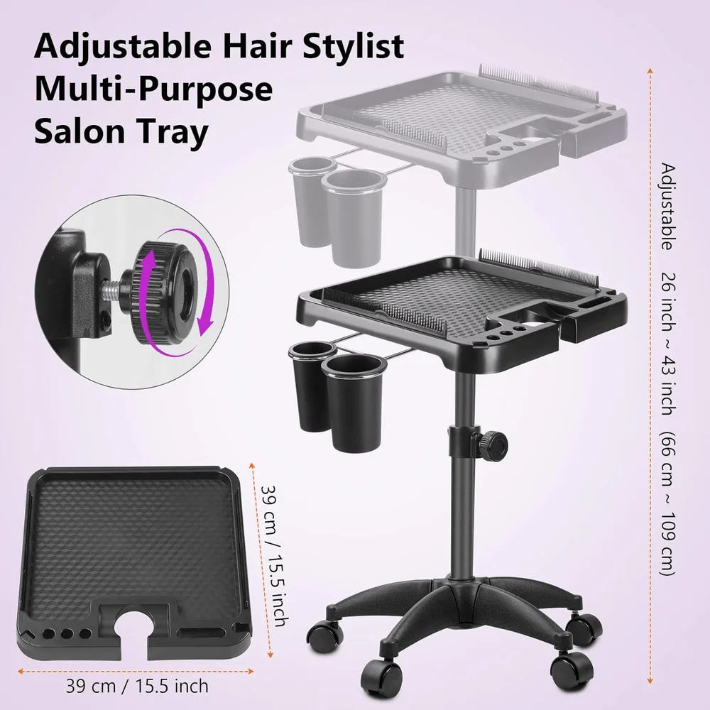 

Rolling Tray On Wheels, Hairstylist Tray With Storage Platform And Hair Separator Stand For Salon Station, Hair Extension Tool