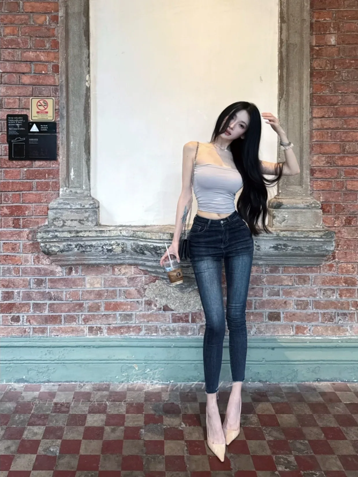 Retro Korean Deep Blue Slim Fit Jeans Women's Body Shape Enhancing Versatile Personality Pencil Nine Point Pants High Waist D...