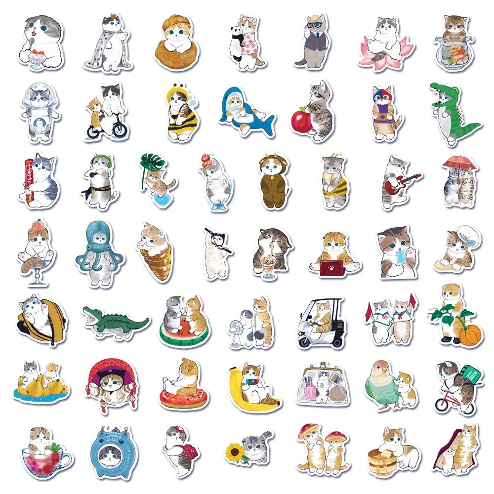 50PCS Cute Cartoon Cats Stickers Toys Kawaii Animal Decal Gift DIY Phone Laptop Bike Scrapbook Suitcase Waterproof Sticker Gifts