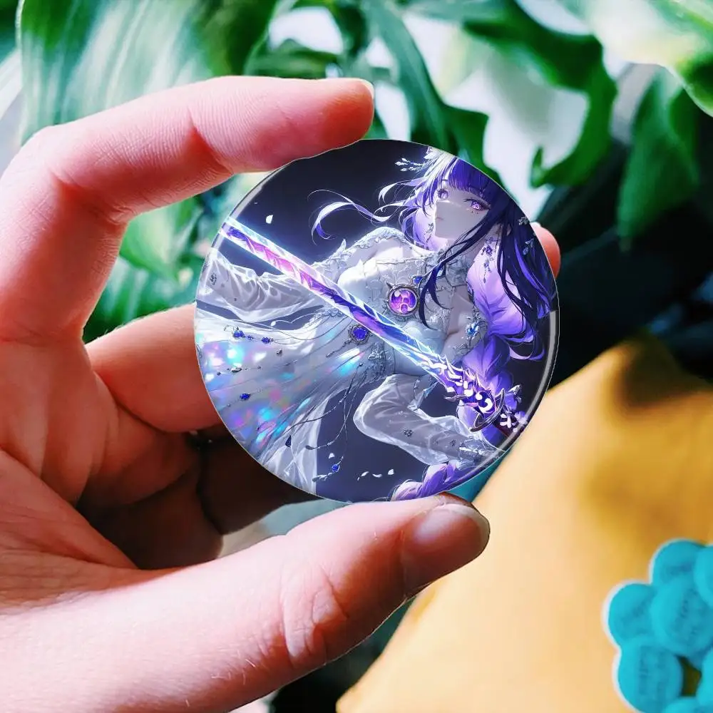 Raiden Shogun Genshin Impact Creative Pins Funny Round Snap-in Brooch Badge Backpack Hat Accessories Jewelry Gifts for Friend