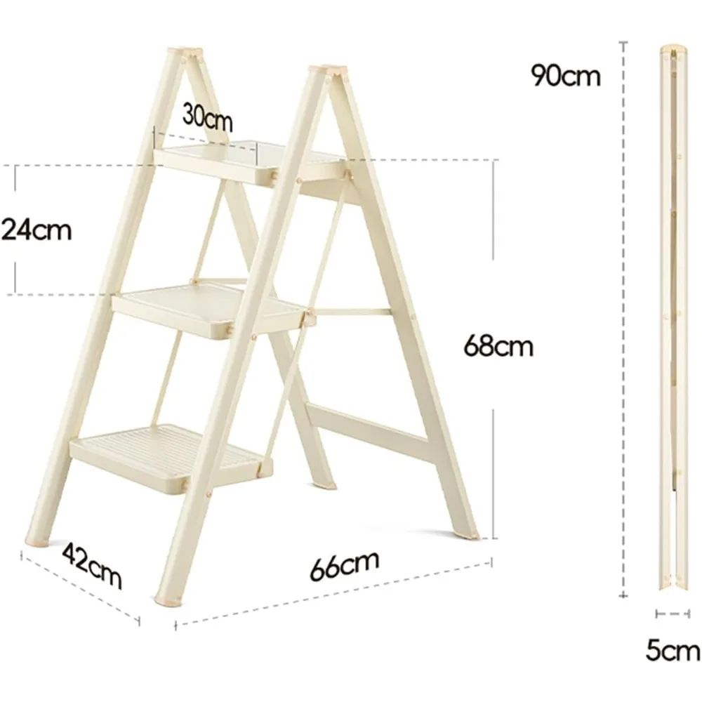 مقعد قابل للطي من الفولاذ الكربوني خفيف الوزن للبالغين - سلم من 3 طبقات بدواسة عريضة 20 سم، يدعم 330 رطل، متين ومحمول