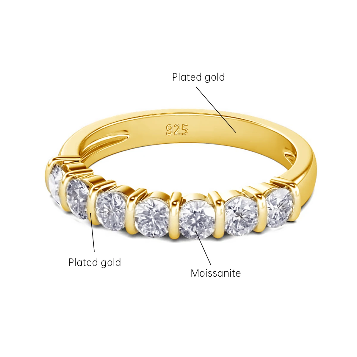 925 Silber Bubble Ring für Damen, Moissanit Ehering, Ewigkeitsring, 7-Stein-Verlobungsschmuck mit Zertifikat – Detail 1